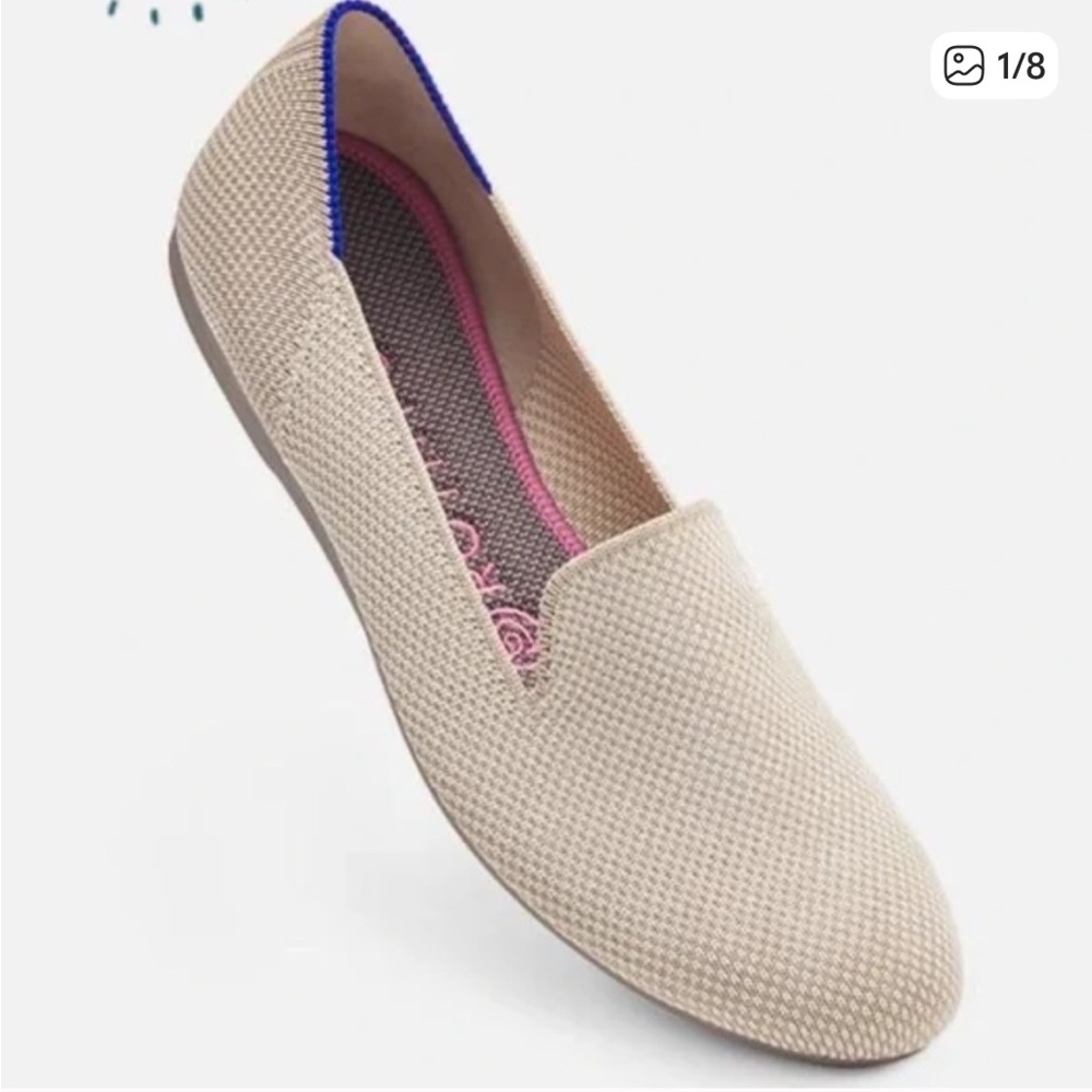 Rothy’s 9.5W THE LOAFER Linen Double Stitch Women’s Beige Flats Slip On Shoes